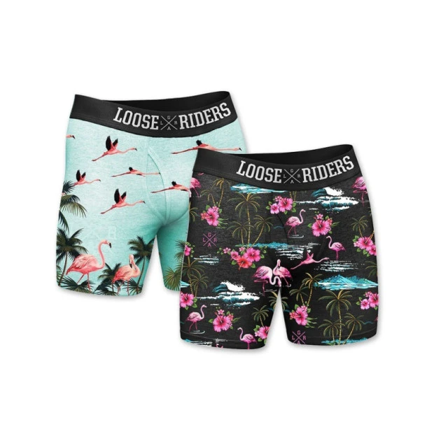 Boxer Loose Riders Bleu Flamants Roses + Noir Flamants Roses